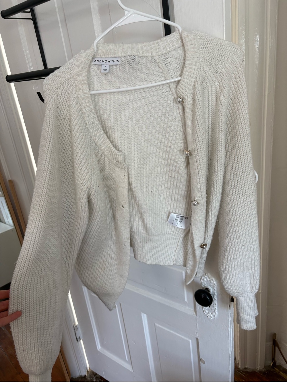 Cream Button-Front Ribbed Cardigan